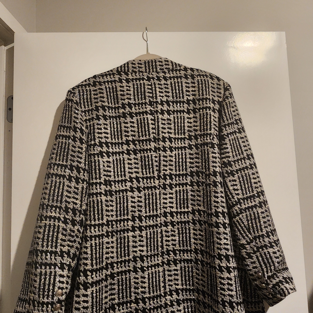 Women's Black and White Checkered Coat